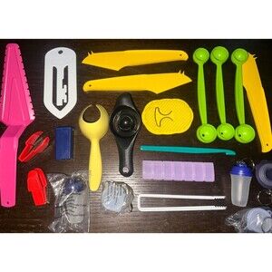 22 Pc Tupperware Gadget Tool Lot New Keychains Citrus Pill Box Tongs Melon Egg